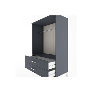 Hyperion Dolap Tek Raflı 2 Çekmeceli Tek Askılı 88x44x134 Antrasit-antrasit