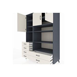 Kronos Dolap 9 Raflı 6 Çekmeceli 3 Kapaklı 132x59x195 Antrasit-aytaşı/aytaşı