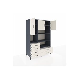 Kronos Dolap 9 Raflı 6 Çekmeceli 3 Kapaklı 132x59x195 Antrasit-aytaşı/aytaşı
