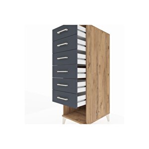 Kronos Dolap 6 Çekmeceli 44x59x134 Çam-antrasit