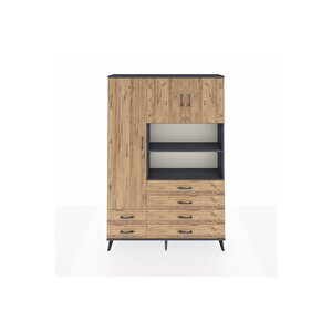 Arges Gardrop 8 Raflı 6 Çekmeceli 3 Kapaklı 132x30x195 Antrasit-çam