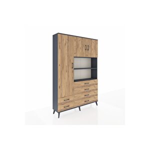 Arges Gardrop 8 Raflı 6 Çekmeceli 3 Kapaklı 132x30x195 Antrasit-çam