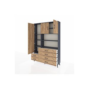 Arges Gardrop 8 Raflı 6 Çekmeceli 3 Kapaklı 132x30x195 Antrasit-çam