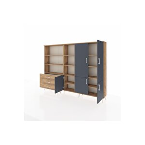 Arges Dolap 11 Raflı 3 Çekmeceli 5 Kapaklı 220x30x163 Çam-antrasit/çam