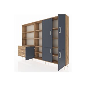 Arges Dolap 11 Raflı 3 Çekmeceli 5 Kapaklı 220x30x163 Çam-antrasit/çam