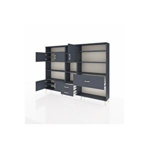 Arges Dolap 13 Raflı 3 Çekmeceli 5 Kapaklı 220x30x163 Antrasit-antrasit