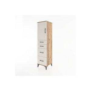 Hyperion Dolap Tek Raflı 4 Çekmeceli Tek Kapaklı 44x44x182 Çam-aytaşı