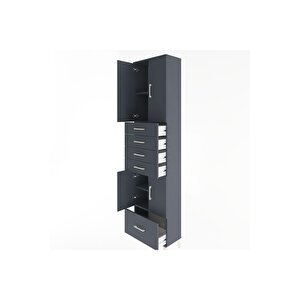 Arges Dolap 4 Raflı 5 Çekmeceli 4 Kapaklı 60x30x243 Antrasit-antrasit