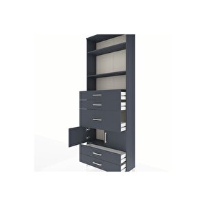 Arges Dolap 4 Raflı 5 Çekmeceli 2 Kapaklı 88x30x243 Antrasit-antrasit