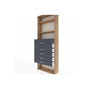 Arges Dolap 3 Raflı 5 Çekmeceli 88x30x243 Çam-antrasit