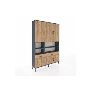 Arges Gardrop 8 Raflı 2 Çekmeceli 6 Kapaklı 132x30x195 Antrasit-çam