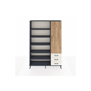 Arges Dolap 9 Raflı 3 Çekmeceli Tek Kapaklı  132x30x195 Antrasit-çam/aytaşı