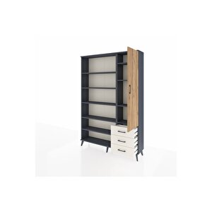 Arges Dolap 9 Raflı 3 Çekmeceli Tek Kapaklı  132x30x195 Antrasit-çam/aytaşı