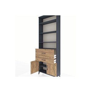 Arges Dolap 5 Raflı 2 Çekmeceli 2 Kapaklı 88x30x243 Antrasit-çam