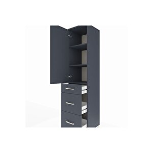 Hyperion Dolap 3 Raflı 3 Çekmeceli Tek Kapaklı 44x44x195 Antrasit-antrasit