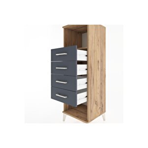 Hyperion Dolap Tek Raflı 4 Çekmeceli 44x44x134 Çam-antrasit
