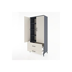Hyperion Dolap 4 Raflı 2 Çekmeceli 2 Kapaklı 88x44x195 Antrasit-aytaşı