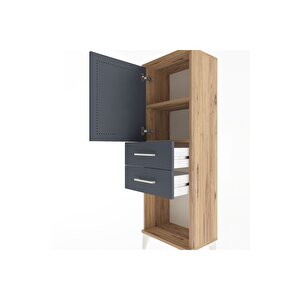 Arges Dolap 2 Raflı 2 Çekmeceli Tek Kapaklı 44x30x134 Çam-antrasit