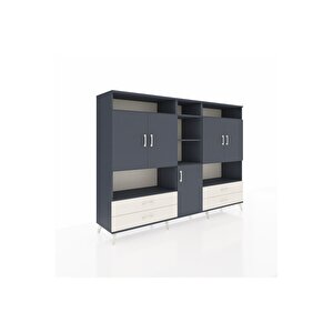 Hyperion Dolap 12 Raflı 4 Çekmeceli 5 Kapaklı 220x44x163 Antrasit-antrasit/aytaşı