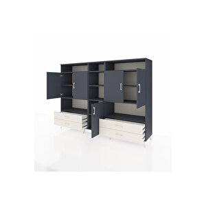 Hyperion Dolap 12 Raflı 4 Çekmeceli 5 Kapaklı 220x44x163 Antrasit-antrasit/aytaşı