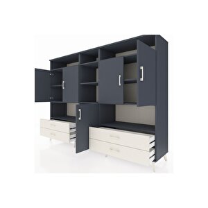 Hyperion Dolap 12 Raflı 4 Çekmeceli 5 Kapaklı 220x44x163 Antrasit-antrasit/aytaşı