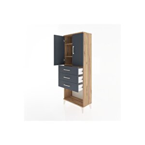 Arges Dolap 3 Raflı 3 Çekmeceli 2 Kapaklı 60x30x163 Çam-antrasit