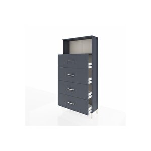 Arges Dolap 2 Raflı 4 Çekmeceli 88x30x182 Antrasit-antrasit