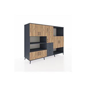 Kronos Dolap 10 Raflı 4 Çekmeceli 8 Kapaklı 220x59x163 Antrasit-çam/antrasit