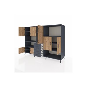 Kronos Dolap 10 Raflı 4 Çekmeceli 8 Kapaklı 220x59x163 Antrasit-çam/antrasit