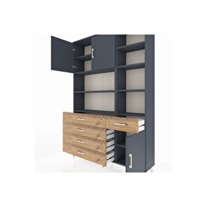 Arges Dolap 9 Raflı 5 Çekmeceli 3 Kapaklı 132x30x195 Antrasit-antrasit/çam