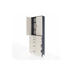 Arges Dolap 3 Raflı 5 Çekmeceli 2 Kapaklı 88x30x243 Antrasit-aytaşı