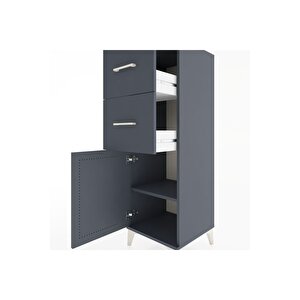 Hyperion Dolap Tek Raflı 2 Çekmeceli Tek Kapaklı 44x44x134 Antrasit-antrasit