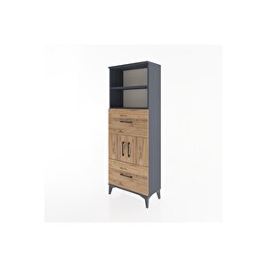 Arges Dolap 3 Raflı 2 Çekmeceli 2 Kapaklı 60x30x163 Antrasit-çam