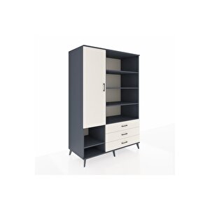 Kronos Dolap 9 Raflı 3 Çekmeceli Tek Kapaklı  132x59x195 Antrasit-aytaşı/aytaşı