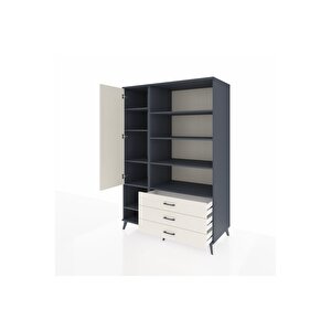 Kronos Dolap 9 Raflı 3 Çekmeceli Tek Kapaklı  132x59x195 Antrasit-aytaşı/aytaşı