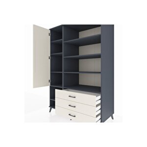 Kronos Dolap 9 Raflı 3 Çekmeceli Tek Kapaklı  132x59x195 Antrasit-aytaşı/aytaşı