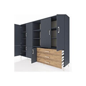 Hyperion Dolap 11 Raflı 3 Çekmeceli 7 Kapaklı 220x44x163 Antrasit-antrasit/çam