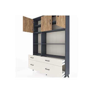 Arges Dolap 8 Raflı 4 Çekmeceli 3 Kapaklı 132x30x195 Antrasit-çam/aytaşı