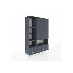 Hyperion Gardrop 8 Raflı 4 Çekmeceli 2 Kapaklı 132x44x195 Antrasit-antrasit