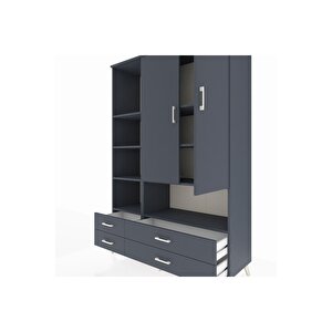 Hyperion Gardrop 8 Raflı 4 Çekmeceli 2 Kapaklı 132x44x195 Antrasit-antrasit