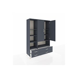 Hyperion Gardrop 8 Raflı 4 Çekmeceli 2 Kapaklı 132x44x195 Antrasit-antrasit