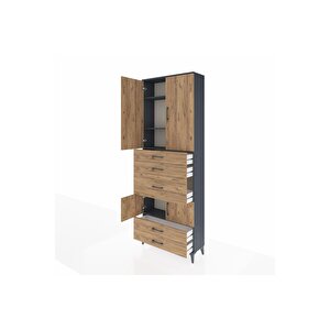 Arges Dolap 4 Raflı 5 Çekmeceli 4 Kapaklı 88x30x243 Antrasit-çam