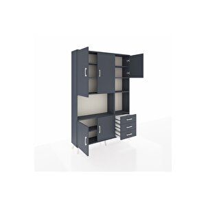 Arges Gardrop 9 Raflı 3 Çekmeceli 5 Kapaklı 132x30x195 Antrasit-antrasit