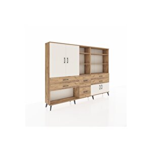 Arges Dolap 10 Raflı 6 Çekmeceli 4 Kapaklı 220x30x163 Çam-aytaşı/çam