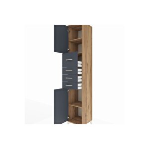 Hyperion Dolap 3 Raflı 4 Çekmeceli 2 Kapaklı 44x44x243 Çam-antrasit