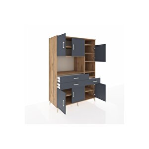 Kronos Dolap 10 Raflı 3 Çekmeceli 6 Kapaklı 132x59x195 Çam-antrasit/antrasit