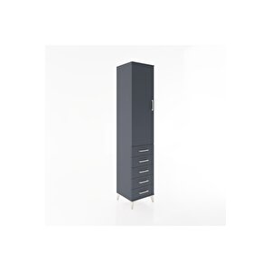 Hyperion Dolap 3 Raflı 5 Çekmeceli Tek Kapaklı 44x44x221 Antrasit-antrasit