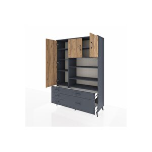 Hyperion Dolap 9 Raflı 5 Çekmeceli 3 Kapaklı 132x44x195 Antrasit-çam/antrasit