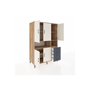 Kronos Dolap 7 Raflı 4 Çekmeceli 5 Kapaklı 132x59x195 Çam-aytaşı/antrasit