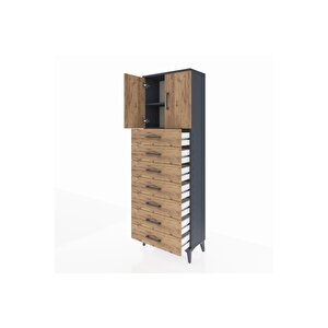 Arges Dolap 2 Raflı 7 Çekmeceli 2 Kapaklı 60x30x182 Antrasit-çam